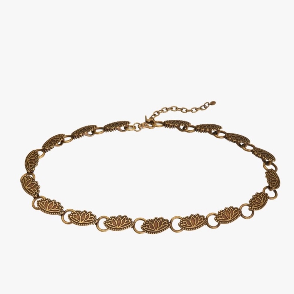 🤍 ZARA Limited Edition Boho Metal Brass Leaf Lotus Belt